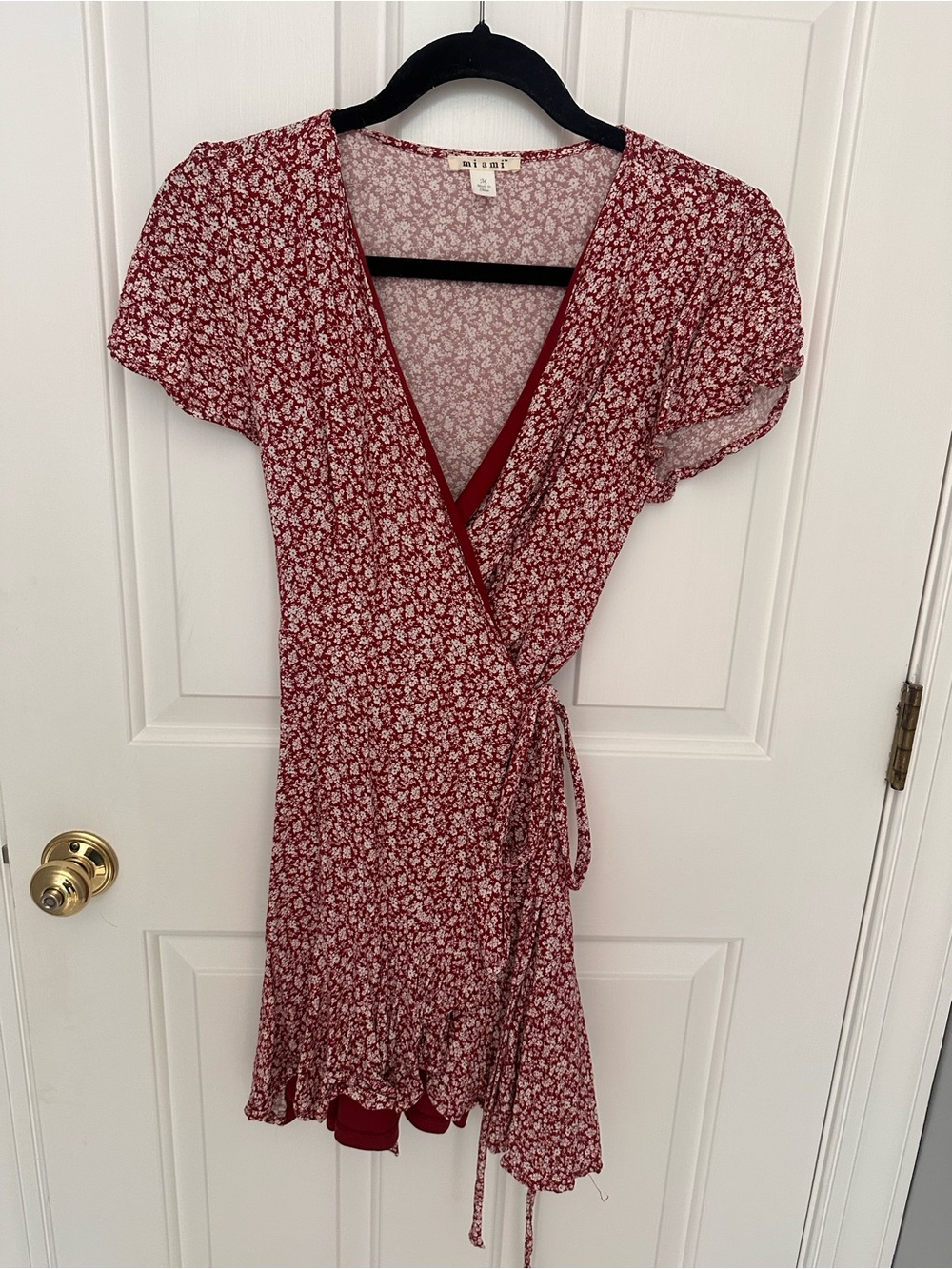 miami Red Floral Wrap Dress with Tie Waist